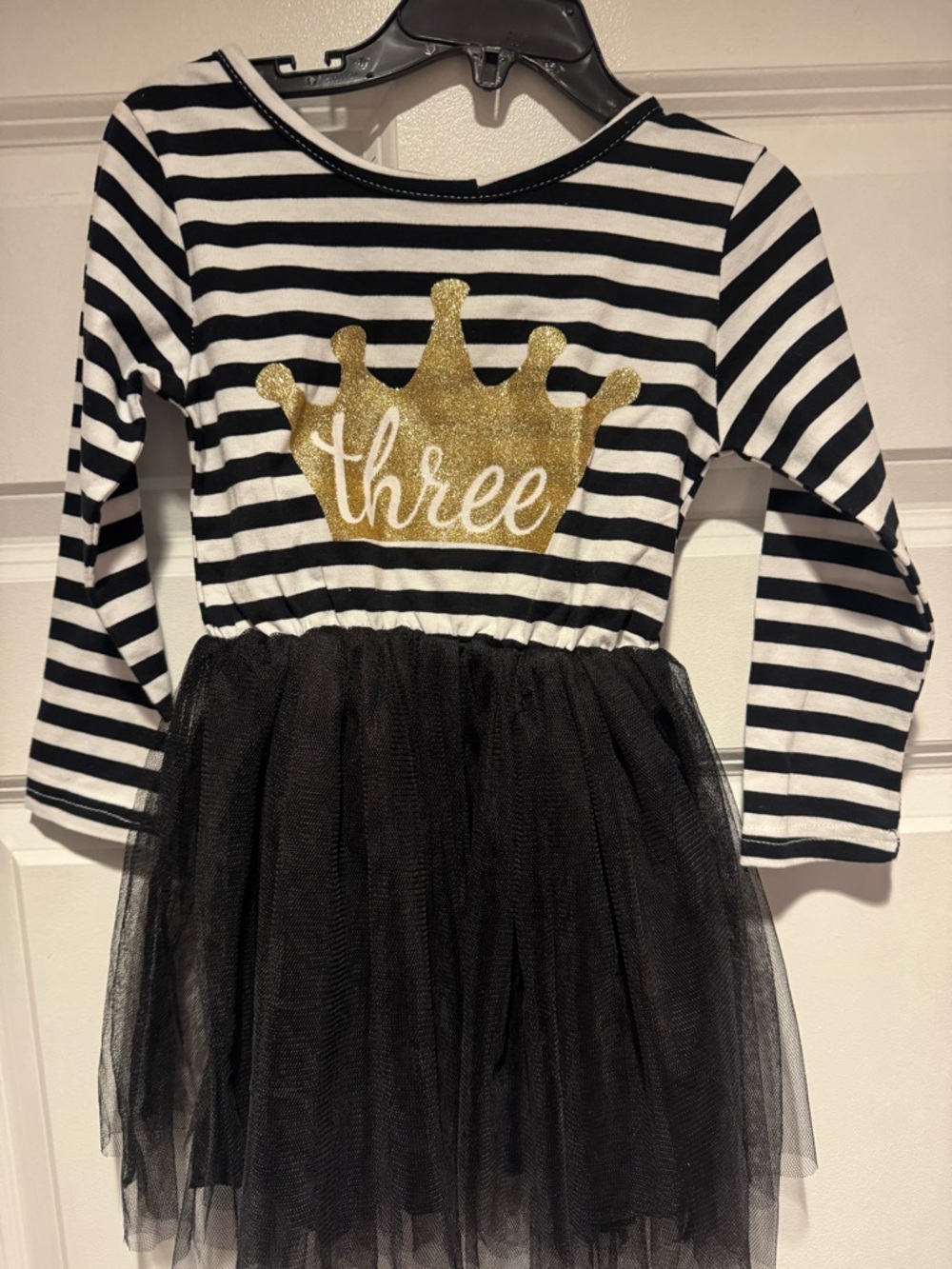 Black & White Striped Tutu Dress with Gold Crown #3 Birthday !